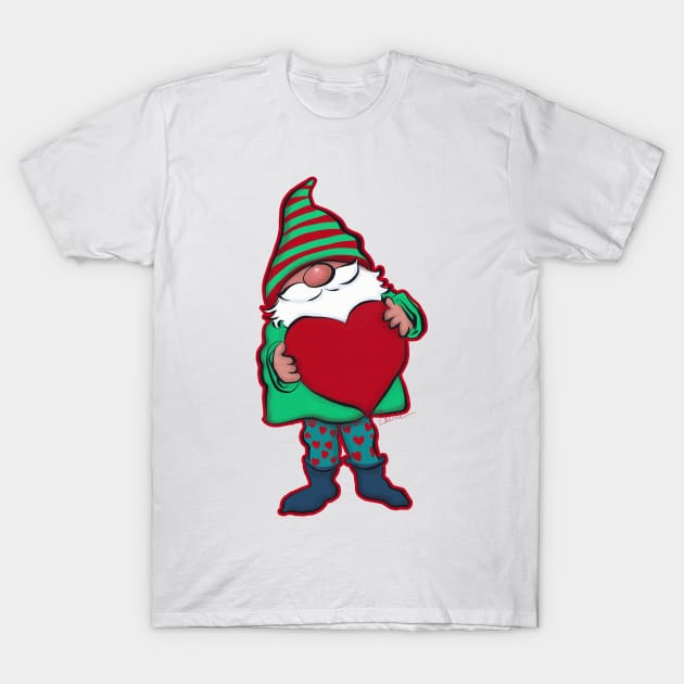 Cute Gnome Holding a Heart T-Shirt by CheriesArt